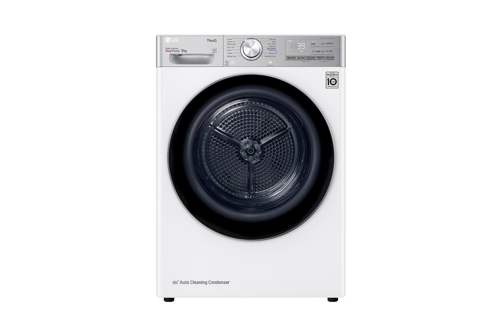 Voorkant van 9kg Droger RH90V9AV2QR Wit | 6 Motion DD | ThinQ | Auto Cleaning Condenser - RH90V9AV2QR