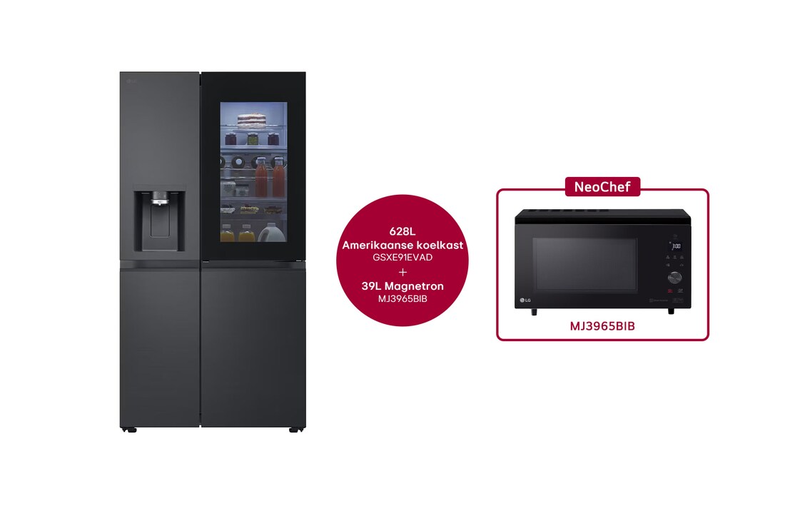 LG 628L Amerikaanse koelkast GSXE91EVAD + 39L Smart Inverter Magnetron MJ3965BIB, GSXE91EVAD.MJ3BIB