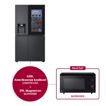 Voorkant van 628L Amerikaanse koelkast Zwart | InstaView™ | DoorCooling+™ | UVNano™ - GSXE91EVAD