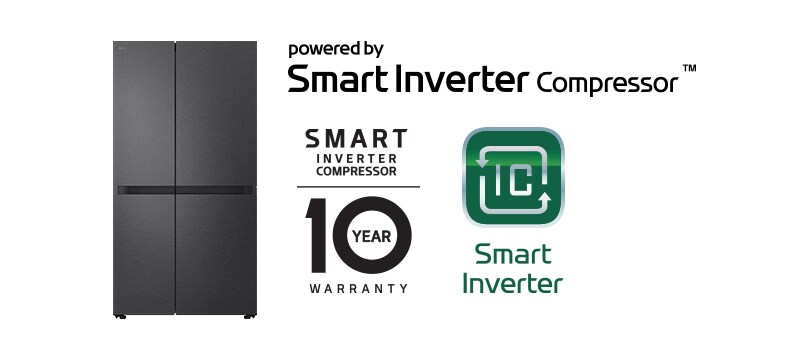 Productafbeelding met Smart Inverter Compressor™ logo en 10 jaar garantie
