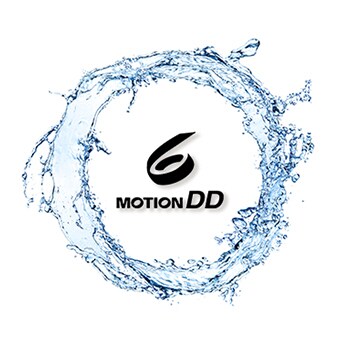 Er is een 6 motion dd-logo in het midden van een ronde stroom