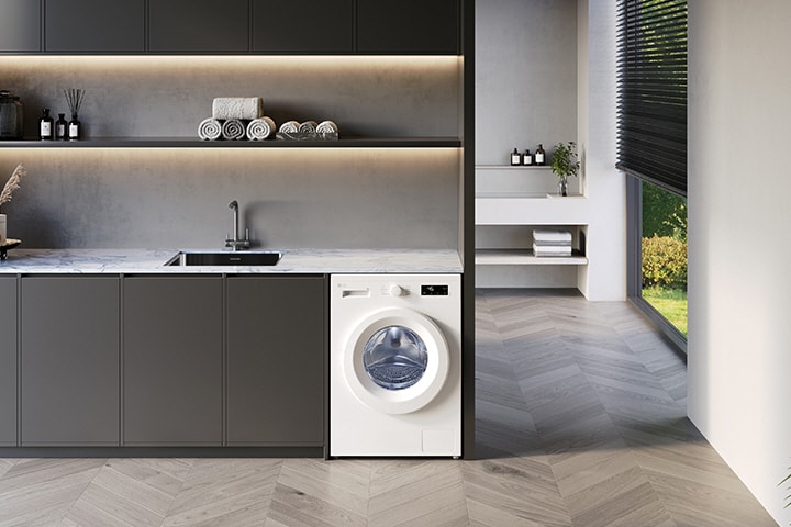 Het toont de binnenkant van de wasmachine
