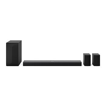 Vooraanzicht van de LG Soundbar S70TR, subwoofer en achterluidsprekers