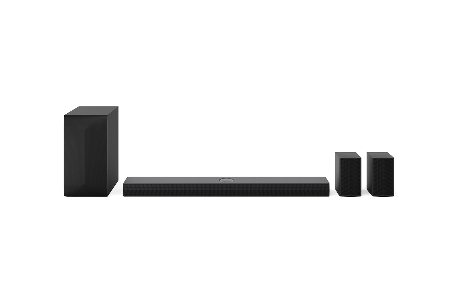 Vooraanzicht van de LG Soundbar S70TR, subwoofer en achterluidsprekers