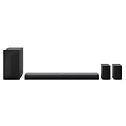 Vooraanzicht van de LG Soundbar S70TR, subwoofer en achterluidsprekers