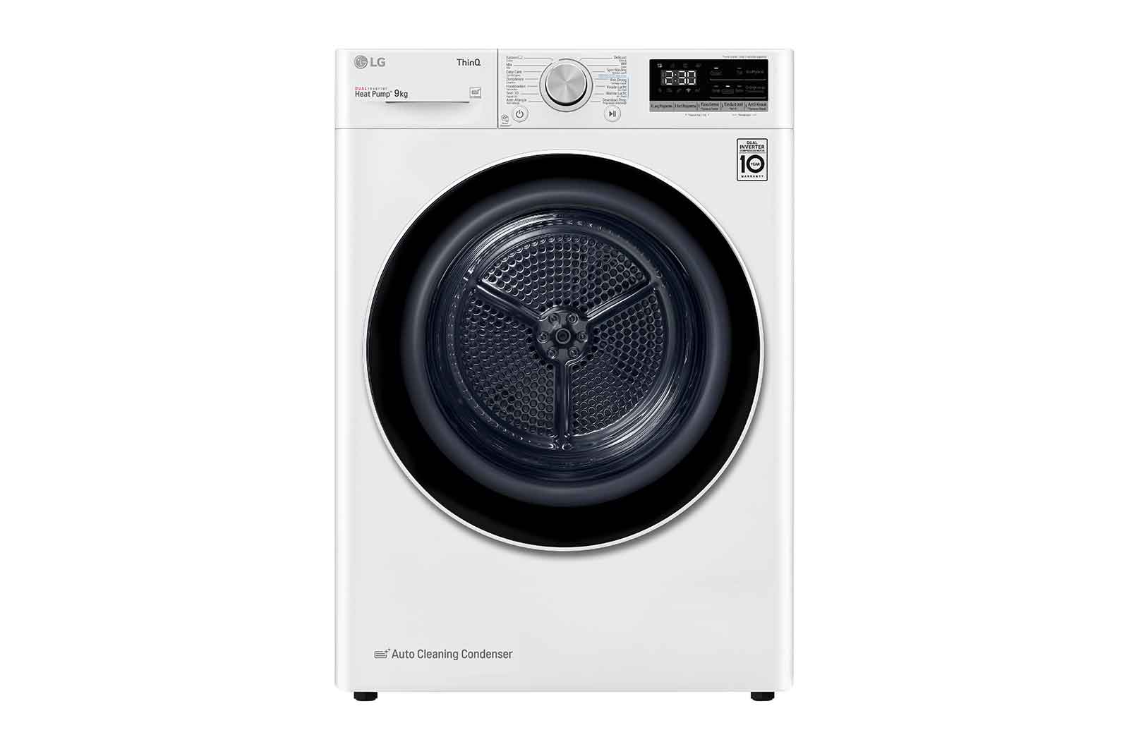 Vooraanzicht van 9kg DUAL Inverter Warmtepomp Droger Wit | Eco Hybrid™ | Allergy Care™ | Auto Cleaning Condenser, RH90V5AV6N