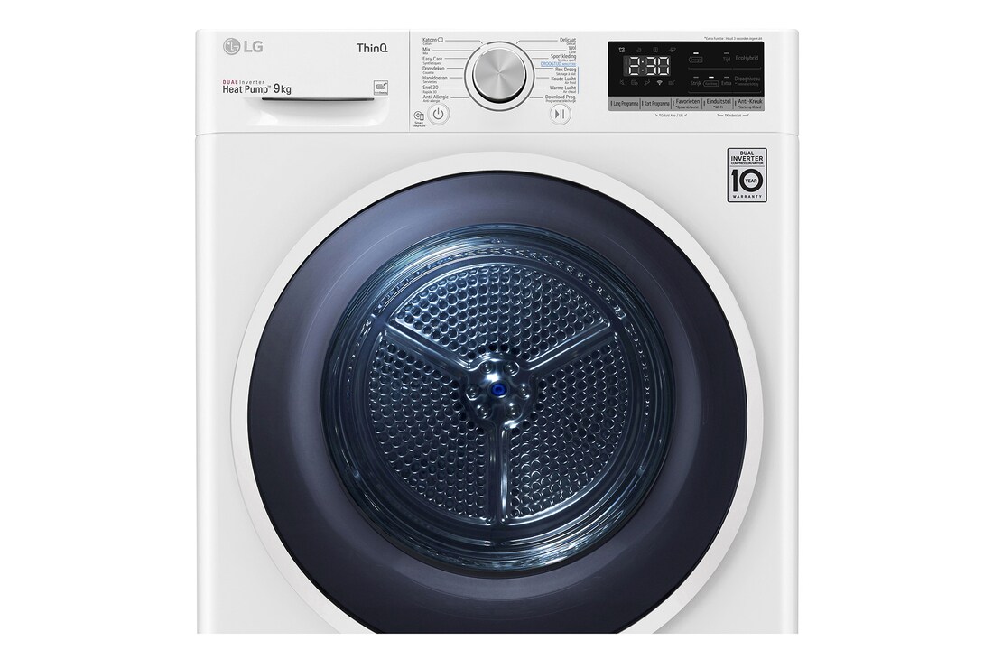 LG 9kg DUAL Inverter Warmtepomp Droger Wit | Eco Hybrid™ | Allergy Care™ | Auto Cleaning Condenser, RH90V5AV6N