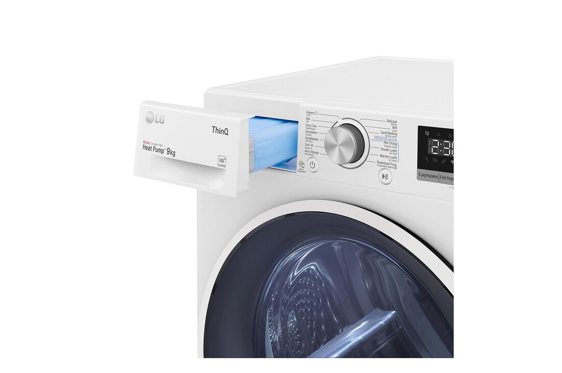 LG 9kg DUAL Inverter Warmtepomp Droger Wit | Eco Hybrid™ | Allergy Care™ | Auto Cleaning Condenser, RH90V5AV6N