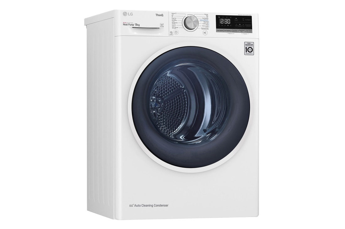 LG 9kg DUAL Inverter Warmtepomp Droger Wit | Eco Hybrid™ | Allergy Care™ | Auto Cleaning Condenser, RH90V5AV6N