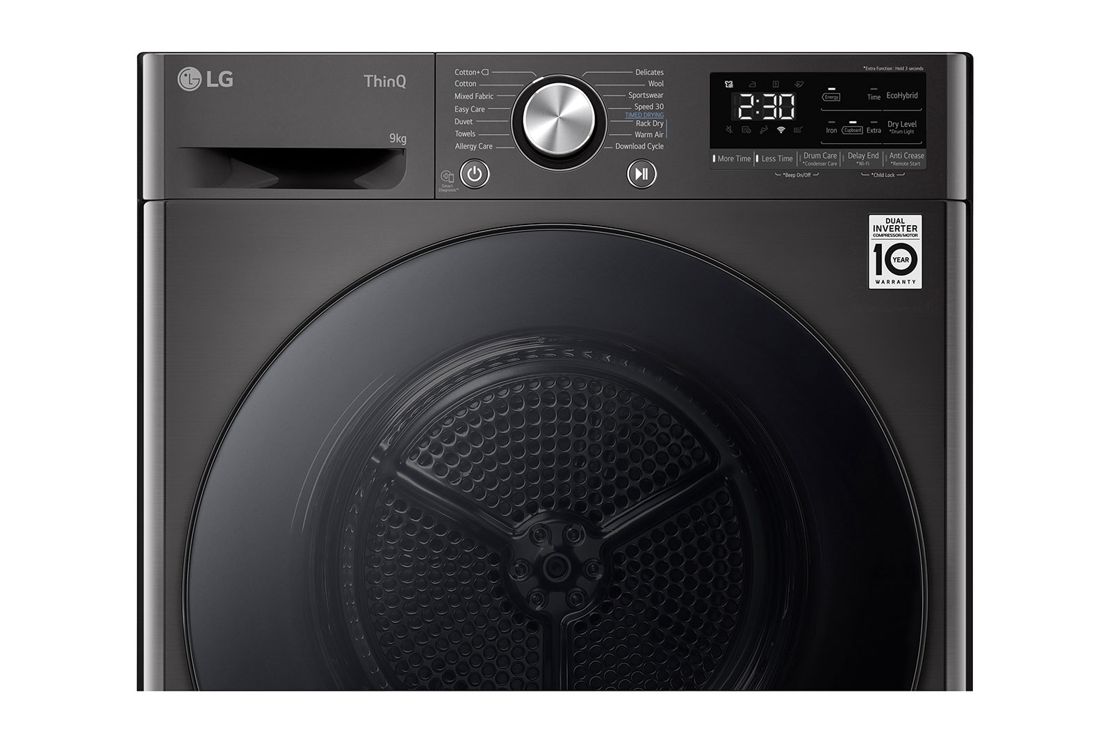 LG 9kg DUAL Inverter Warmtepomp Droger Zwart |Eco Hybrid™ | Allergy Care™ | Auto Cleaning Condenser, RH90V9ZVEN