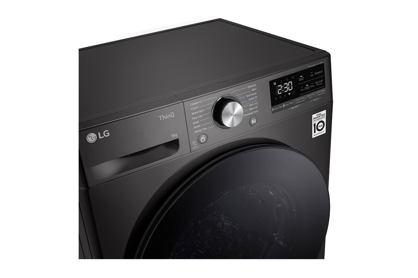 LG 9kg DUAL Inverter Warmtepomp Droger Zwart |Eco Hybrid™ | Allergy Care™ | Auto Cleaning Condenser, RH90V9ZVEN
