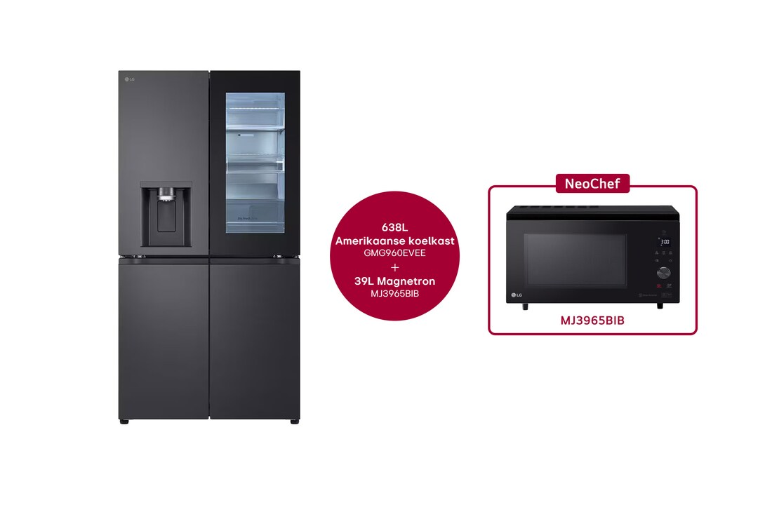 Voorkant van 638L Amerikaanse koelkast Zwart | InstaView™ | DoorCooling+™ | Craft Ice™ - GMG960EVEE
