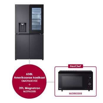 Voorkant van 638L Amerikaanse koelkast Zwart | InstaView™ | DoorCooling+™ | Craft Ice™ - GMG960EVEE