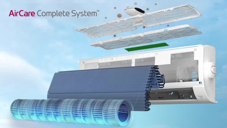 Airconditioner in het proces om ingeademde lucht te veranderen in gekoelde lucht