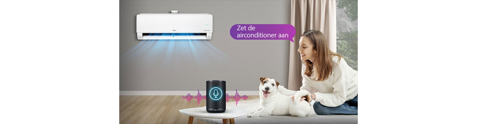 Een vrouw die yoga doet in de koele airconditioningwind.