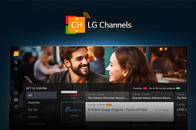 Een LG TV toont het startscherm van LG Channels.