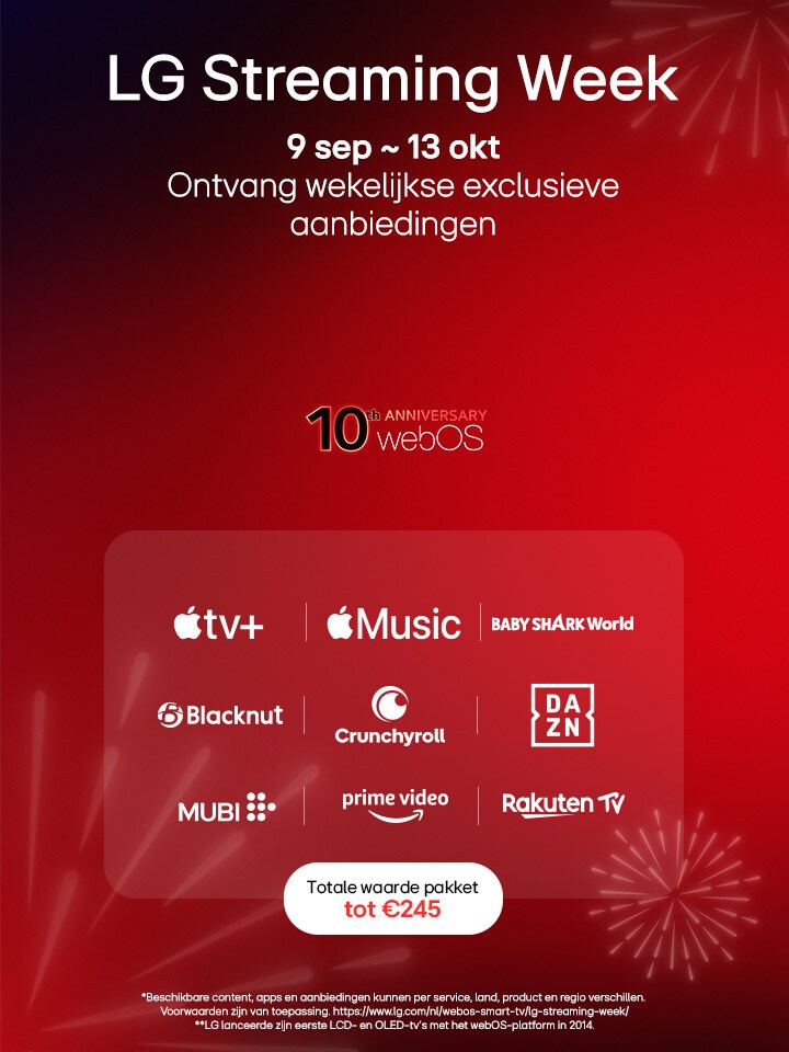 Afbeelding van de viering van 10 jaar webOS tijdens LG Streaming Week, met wereldwijde contentpartners