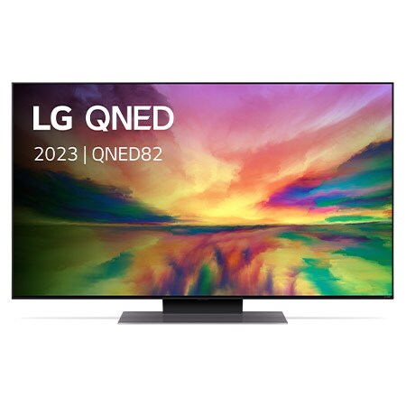 Een vooraanzicht van de LG QNED TV met invulbeeld en productlogo op