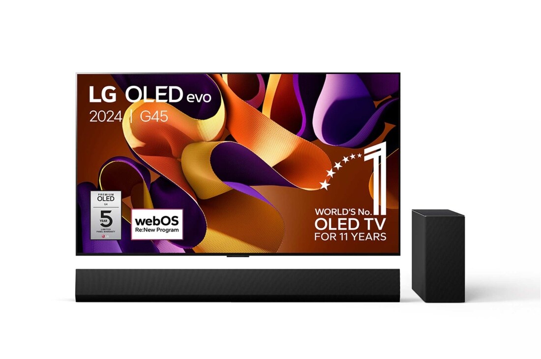 LG 55 Inch LG OLED evo G4 4K Smart TV & DSG10TY 3.1 channel soundbar, OLED55G45LW.DSG10TY