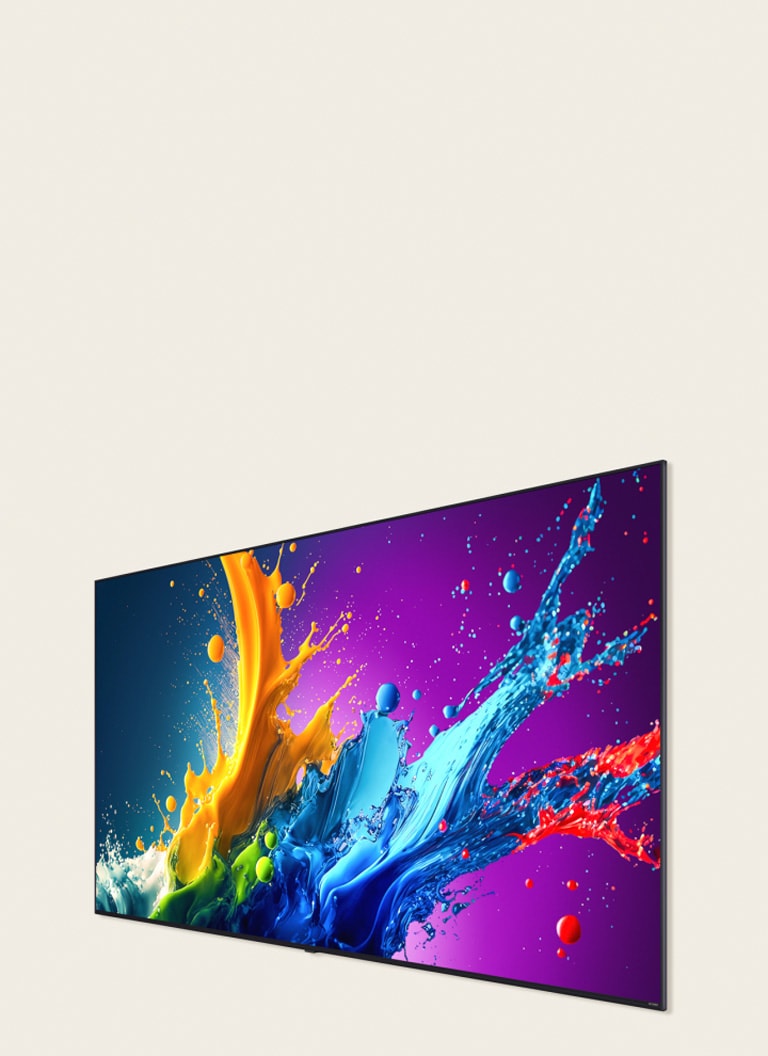 LG QNED80-scherm met kleurrijk artwork.