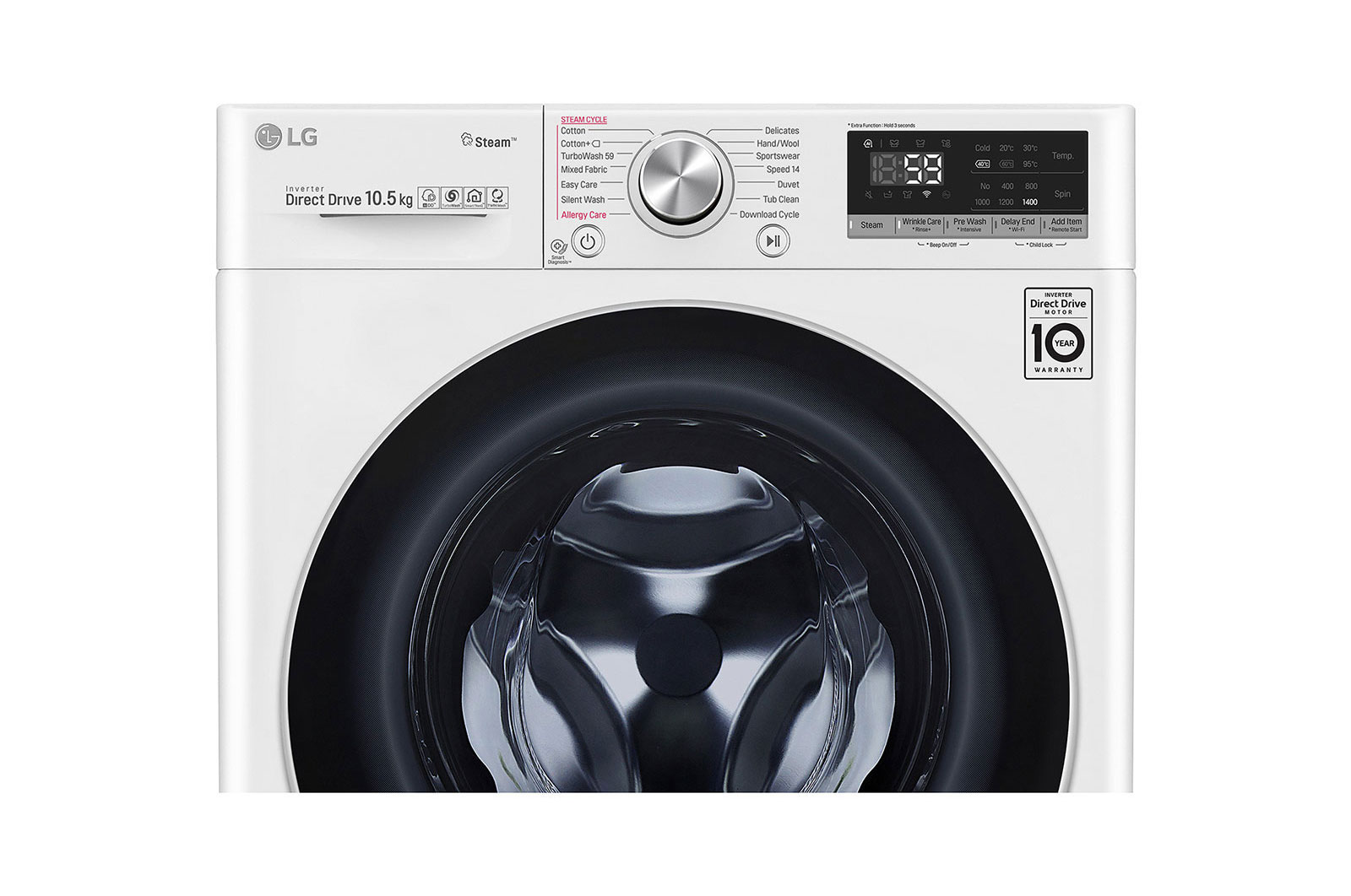 LG TurboWash™ 39 - Perfect schoon in 39 minuten | Slimme AI DD™ motor herkent je kleding | A | 10.5 kg | Minder strijken door stoom, F6WV910P2E
