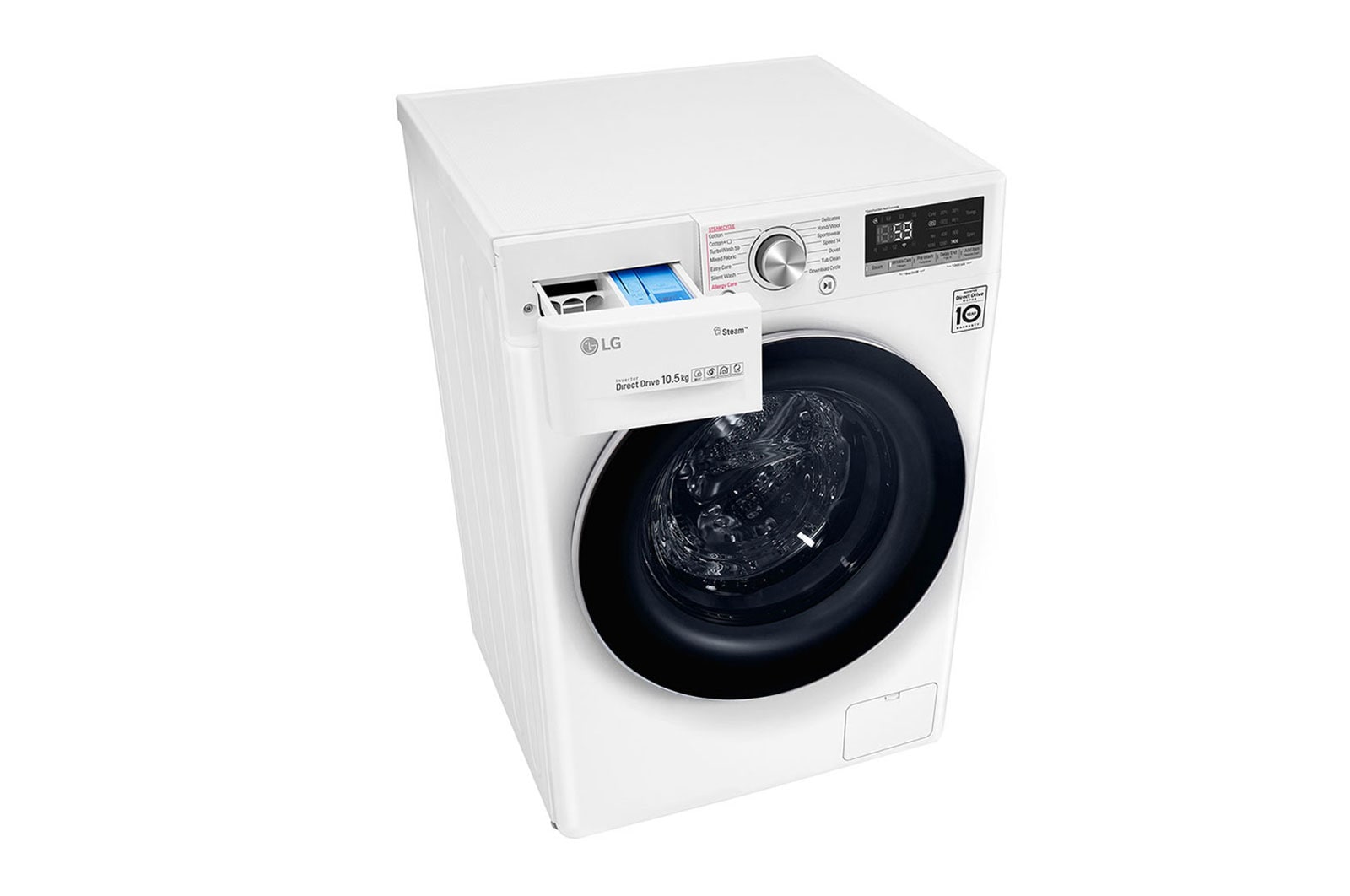 LG TurboWash™ 39 - Perfect schoon in 39 minuten | Slimme AI DD™ motor herkent je kleding | A | 10.5 kg | Minder strijken door stoom, F6WV910P2E