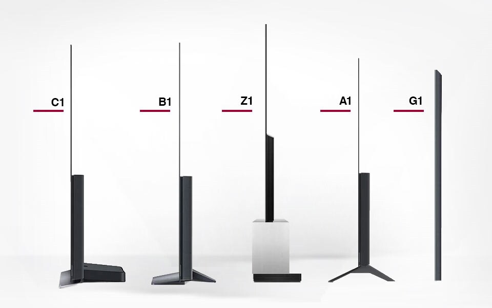 Side-by-side comparison of three OLED LG TV models.