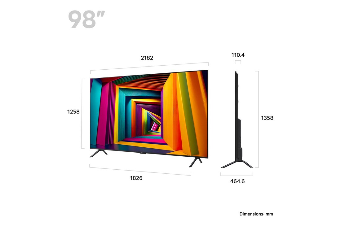 Slightly-angled left-facing side view of LG UHD TV, UT90