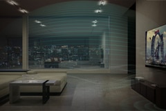 Een afbeelding van een tv die afspeelt met LG Soundbar, een demonstratie van de HD Music Streaming