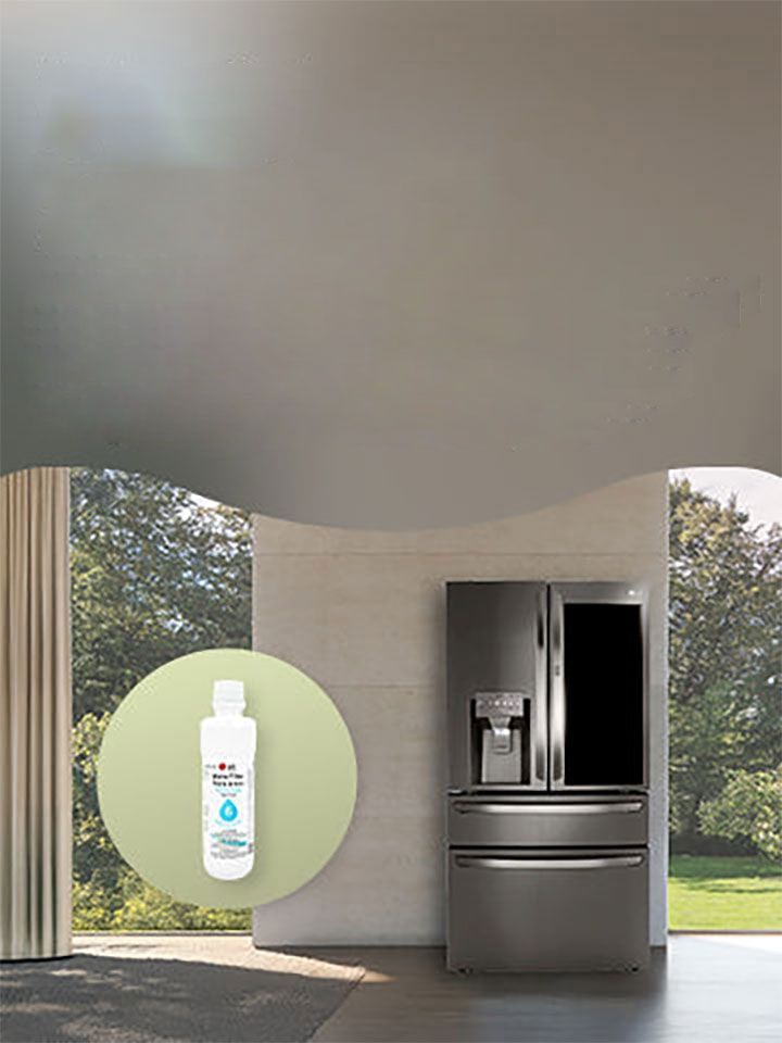 Esta es una foto del refrigerador LG y su accesorio.