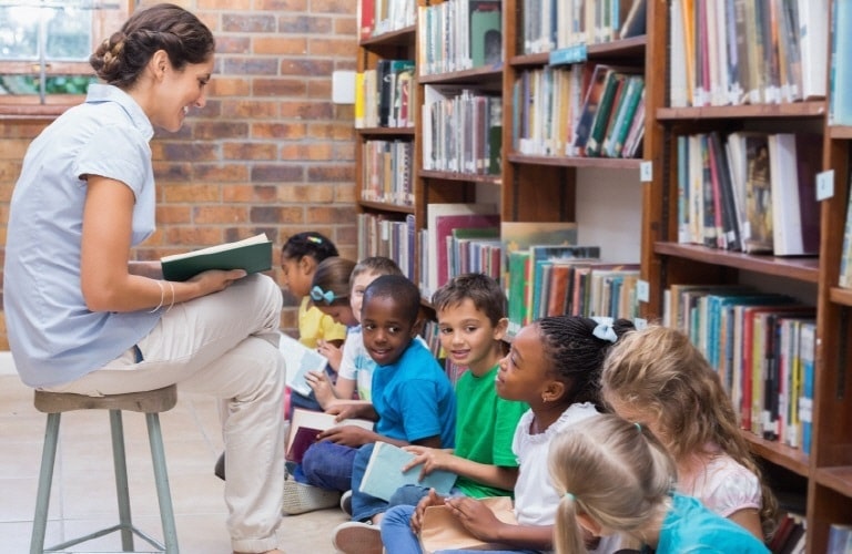 Children in a library.