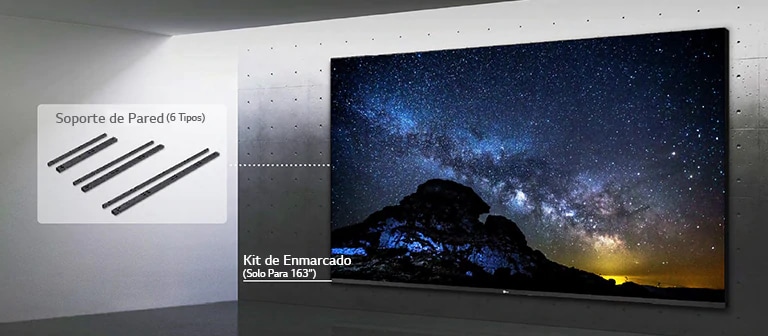 LG MAGNIT siendo instalado de forma ordenada con los kit de montaje para pared y un kit de enmarcado.