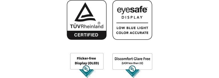 Logotipo de TUV Rheinland Eyesafe Display, logotipo de pantalla sin parpadeo, logotipo de Incomodidad GlareFree