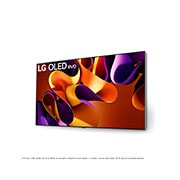 Vista lateral izquierda ligeramente inclinada de LG OLED evo TV, OLED G4 en la pared