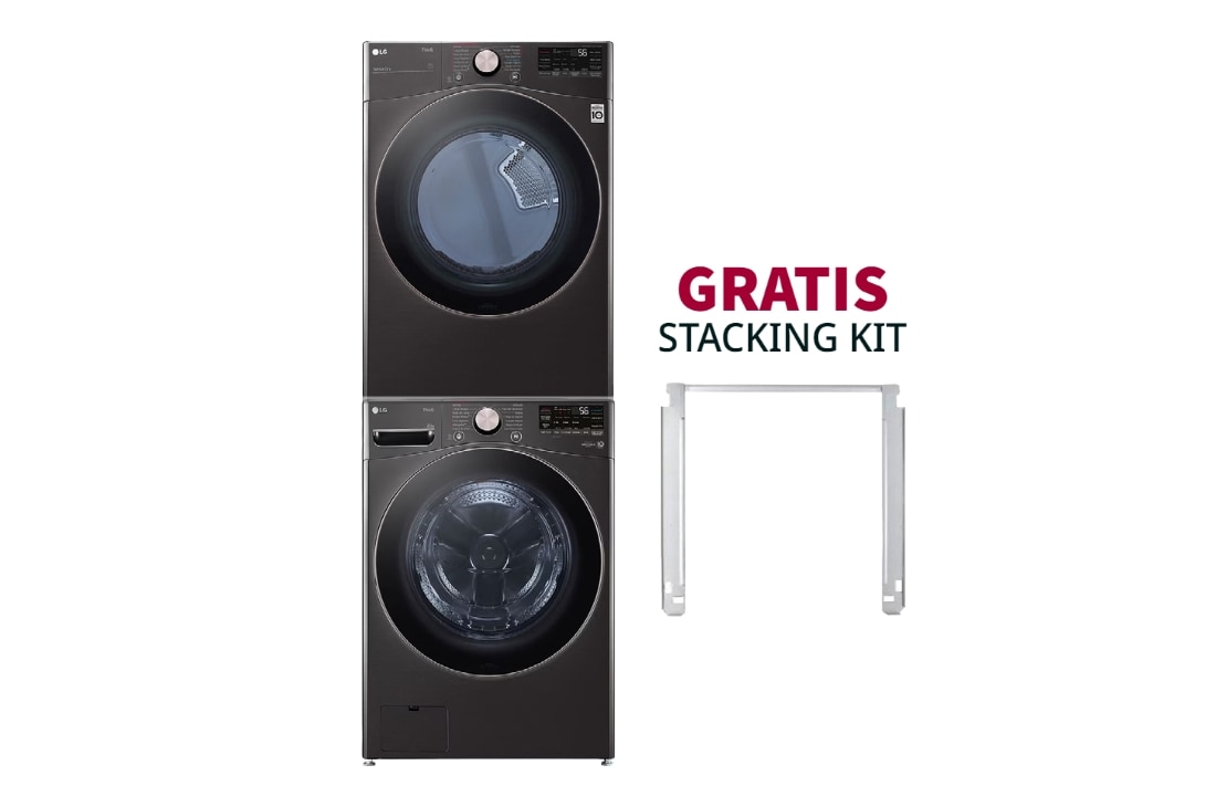 LG La Pareja Perfecta con Stacking kit para paquete lavadora y secadora a gas de gran capacidad color negro, WM25DF50BV