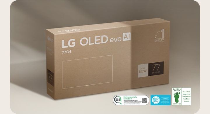 Embalaje de LG OLED sobre un fondo beige.