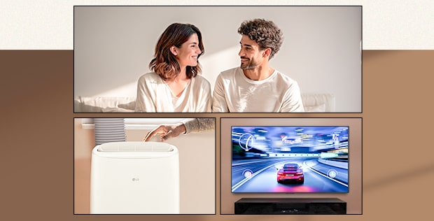 Imagen que muestra a una persona y electrodomésticos LG.