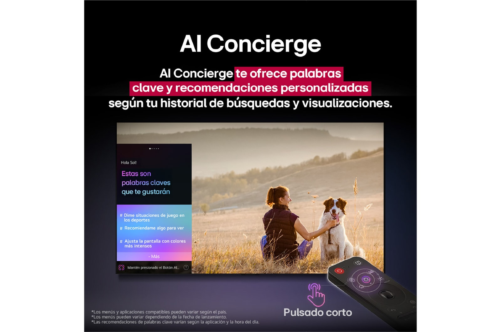 Un LG AI Magic Remote frente a la pantalla de una LG TV.