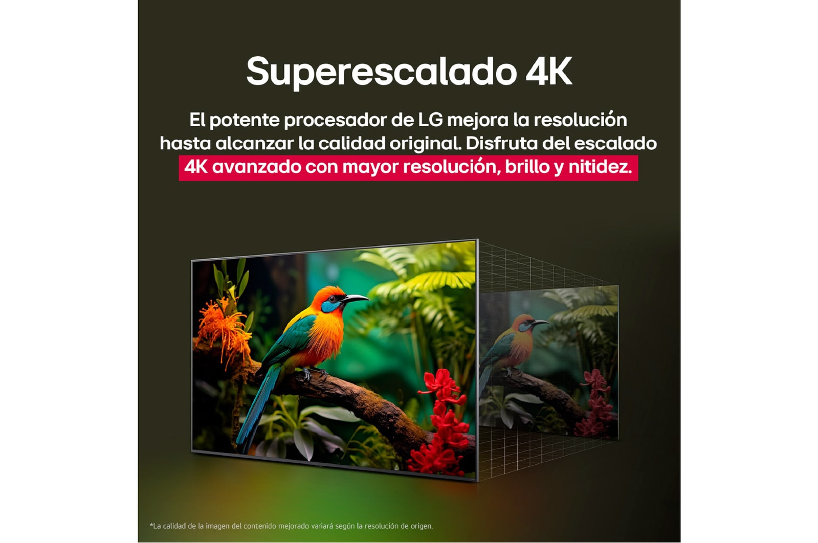 Comparación de antes y después de cómo el superescalado 4K de LG mejora la calidad de la imagen. 