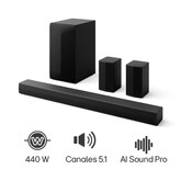 LG Home Theater Soundbar de 5.1 canales con sonido envolvente y altavoces traseros S60TR