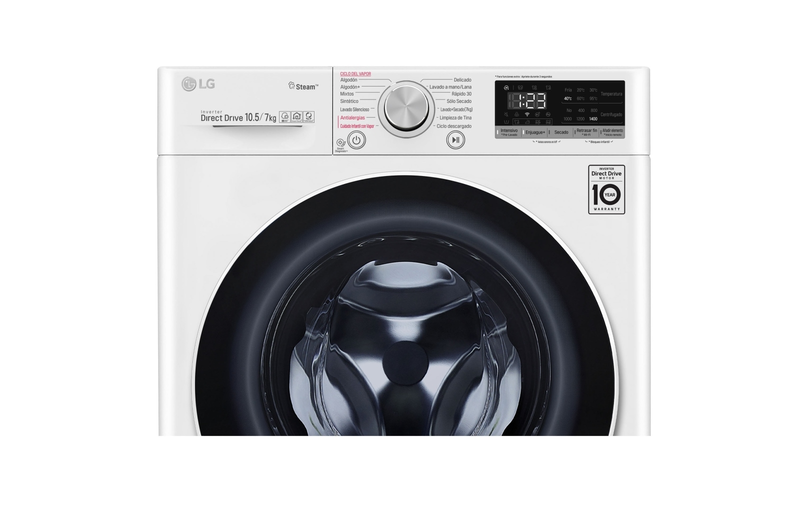 LG Lavaseca de 10.5 kg de Lavado y 07 kg de Secado, carga frontal con AI DD, Steam y conectividad Wi-Fi, WD10WVC4S6