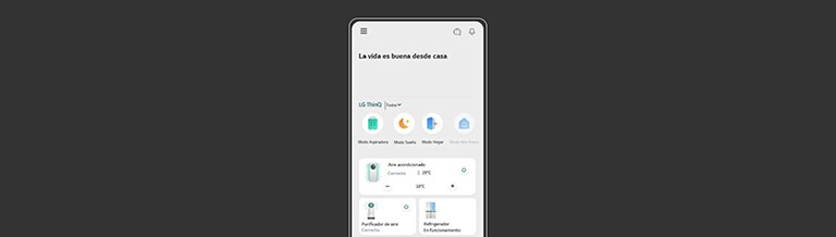 La imagen muestra la pantalla de la aplicación LG ThinQ