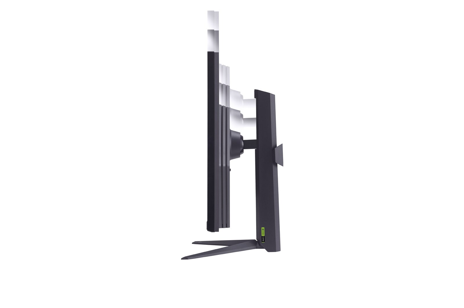 side view of the monitor moving downwards for height adjustment