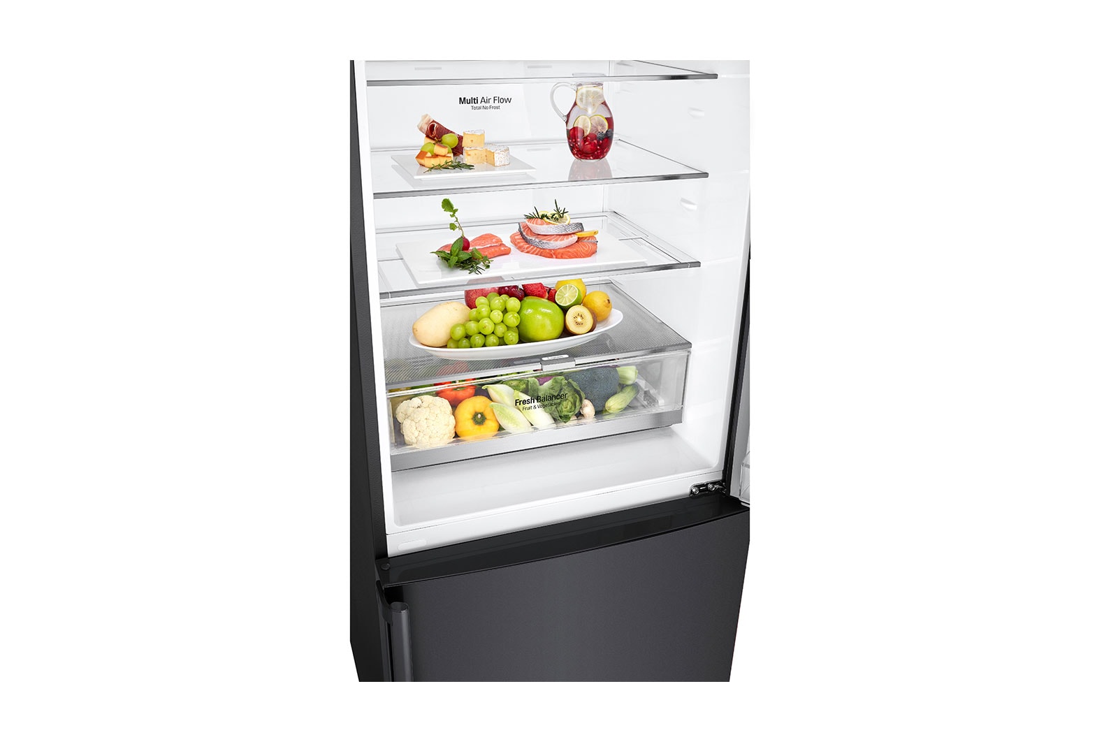 LG Refrigeradora Bottom Freezer 403L, con Múltiple Flujo de aire y estante plegable, negro mate, LB41WGT