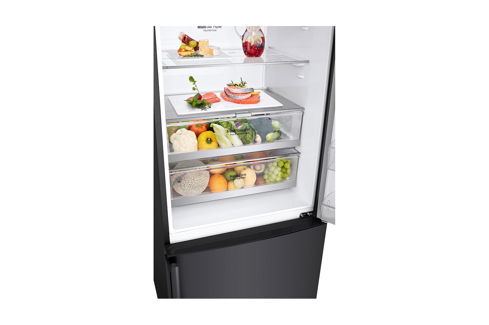 LG Refrigeradora Bottom Freezer 446L con DoorCooling y conectividad Wi-Fi, negro mate, LB46TGT