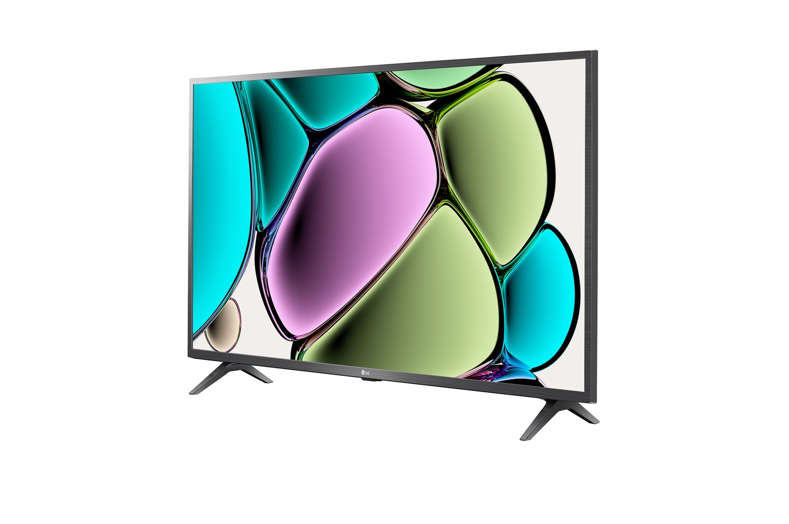 Vista lateral ligeramente inclinada hacia la izquierda del TV LG FHD, LR60