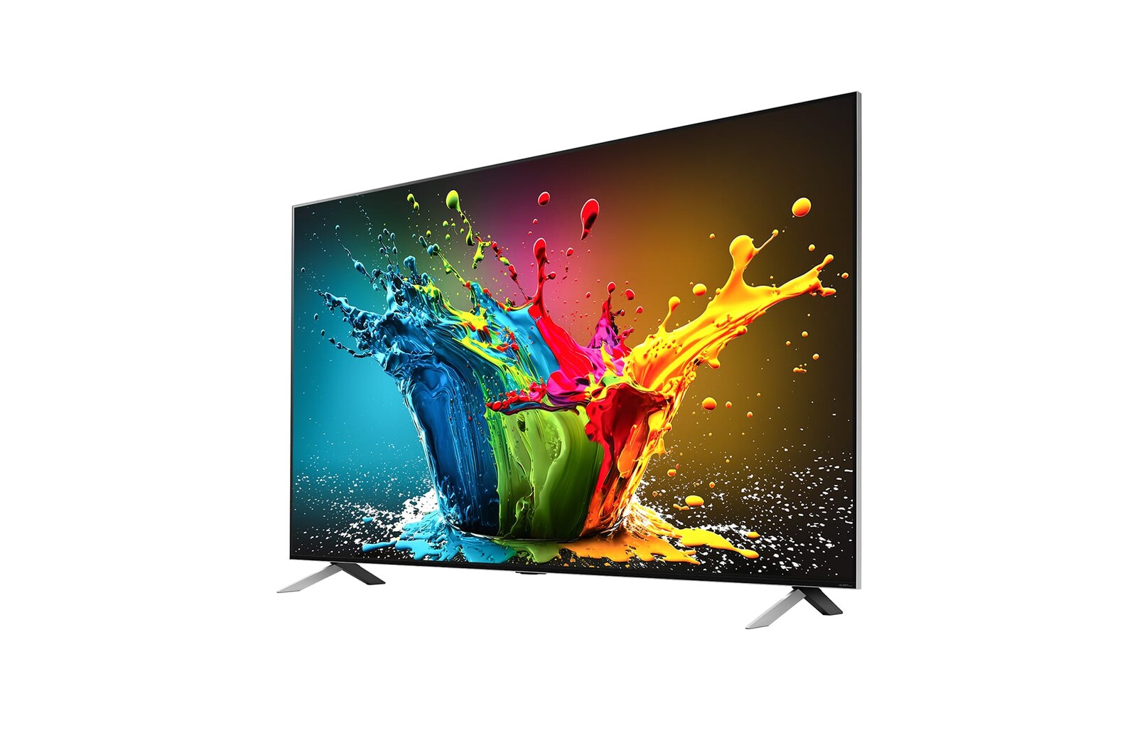 Slightly-angled left-facing side view of LG QNED TV, QNED99