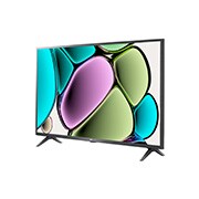 Vista lateral ligeramente inclinada hacia la izquierda del TV LG FHD, LR60