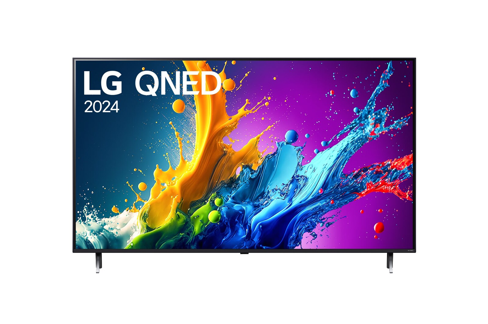 Vista frontal del LG QNED TV, QNED80