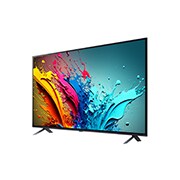 Vista lateral ligeramente inclinada hacia la izquierda del LG QNED TV, QNED85